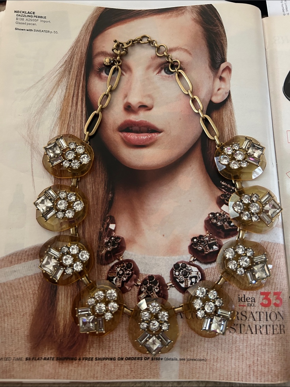 J. Crew 2013 Dazzling Pebble Gold-Tone Crystal Statement Necklace - Yellow